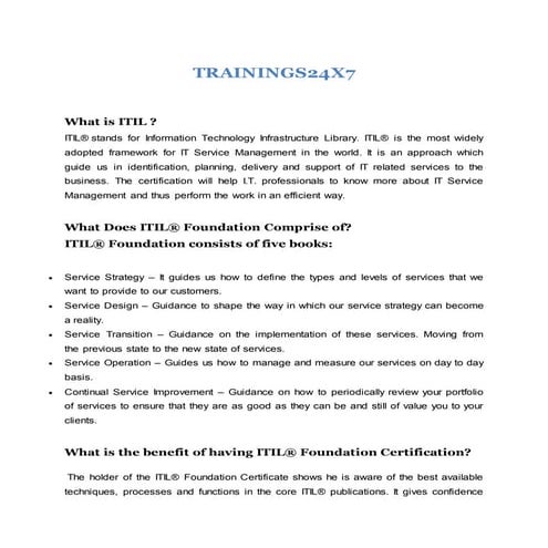 ITIL Foundation Course