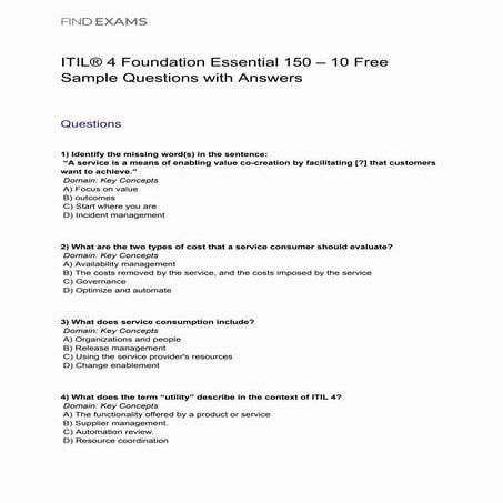 ITIL® 4 Foundation Essential Sample Questions – Free PDF with Answers ...