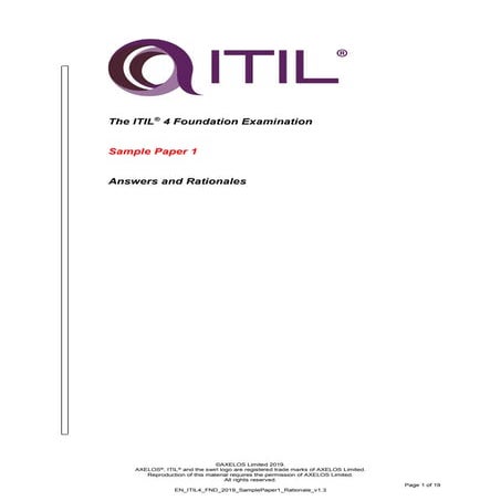 Itil 4 foudnation exam sample answers booklet 1