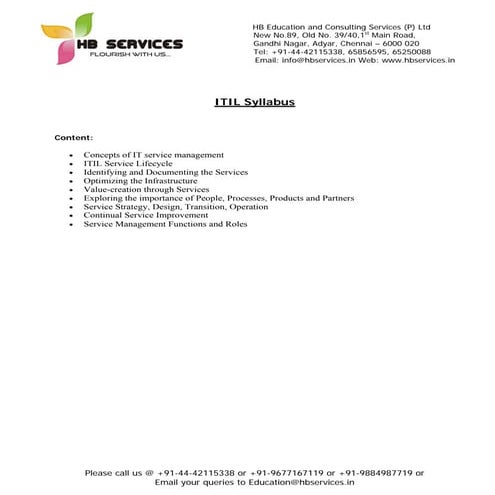 Itil syllabus - www.hbservices.in