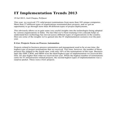 India IT Implementation Trends 2013