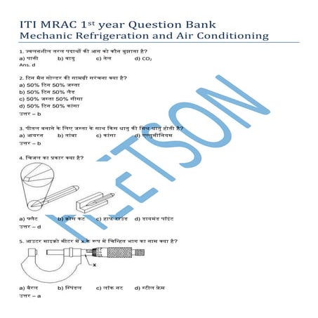 ITI Refrigeration and Air Conditioning Question Bank