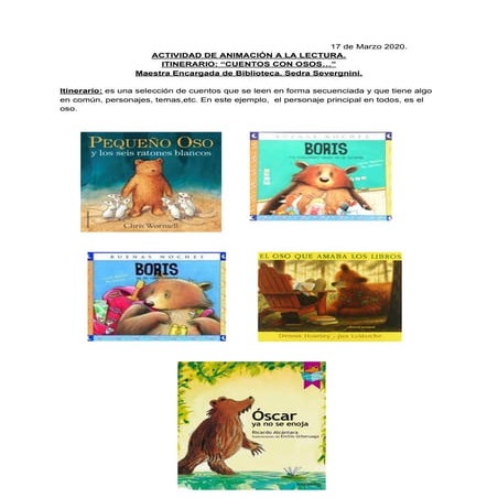  Itinerario  _cuentos con osos_