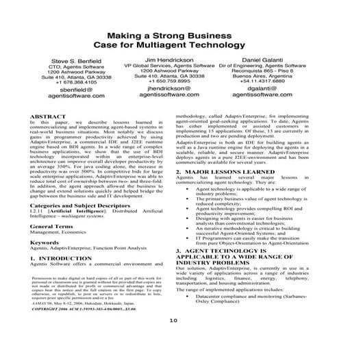 Making a Strong Business Case for Multiagent Technology