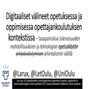 Digitaaliset välineet opetuksessa ja oppimisessa opettajankoulutuksen konteks...