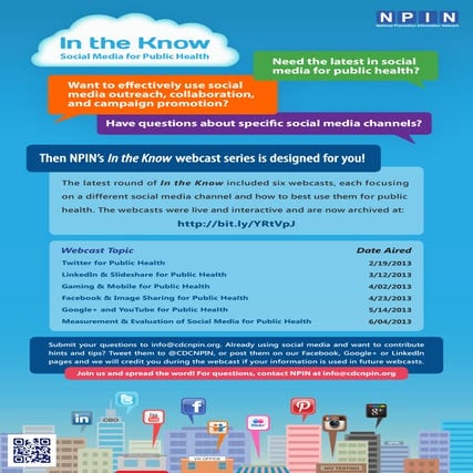 NPIN's In the Know: Social Media for Public Health Webcast Series Poster