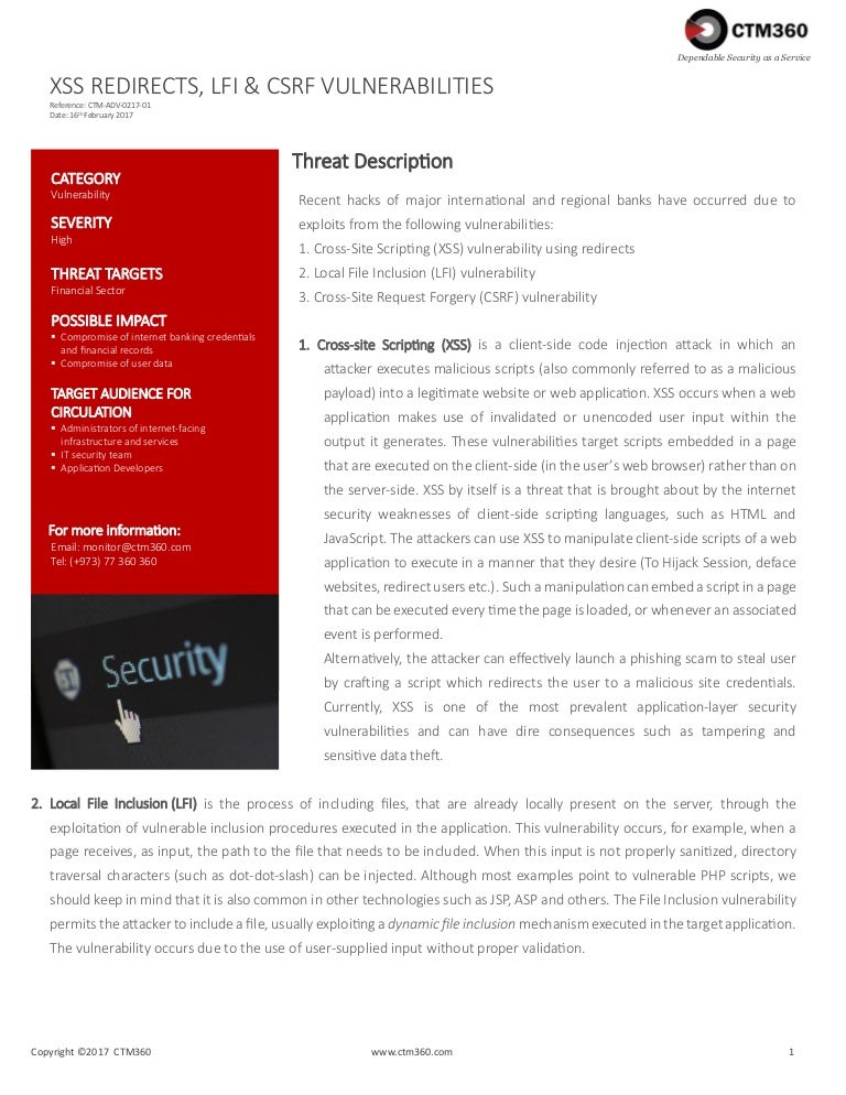 XSS, LFI & CSRF vulnerabilities