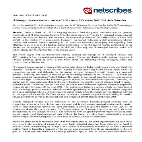 Market Research Report :  IT Managed Services market in India 2012 