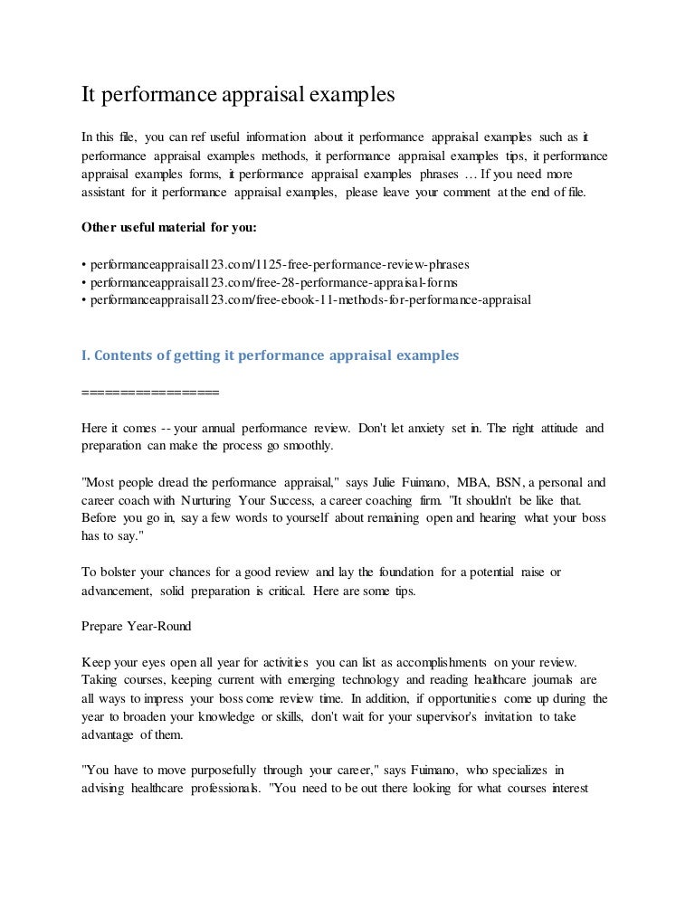 it performance review examples