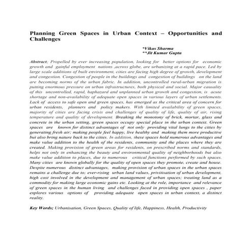 Planning Green Spaces in urban Contextntext