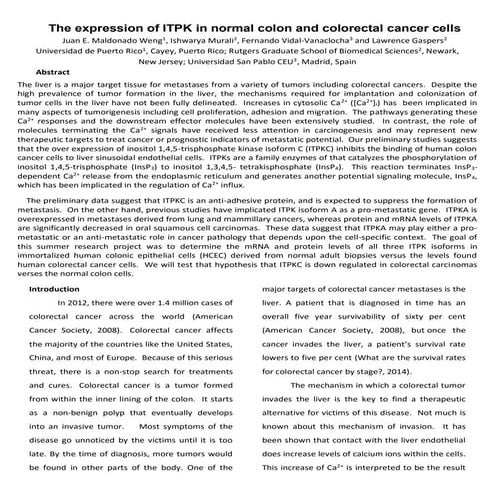 The expression of ITPK in normal colon and colorectal cancer cells - Paper