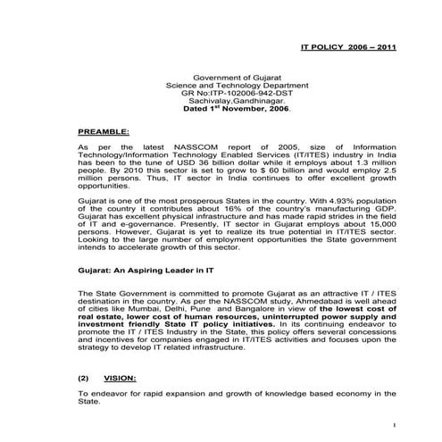 IT Policy (2006-11) : Gujarat Government