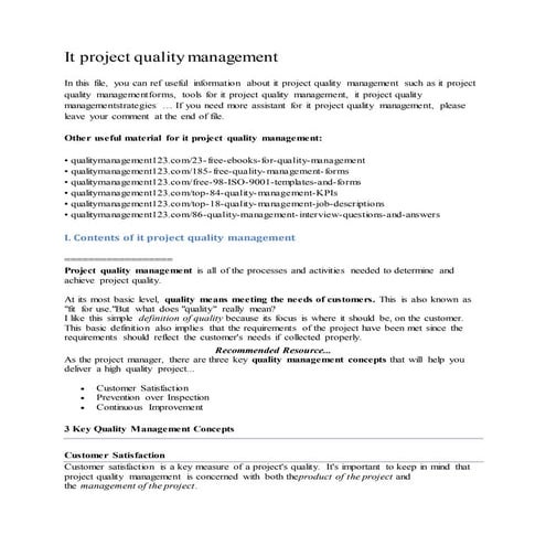 It project quality management