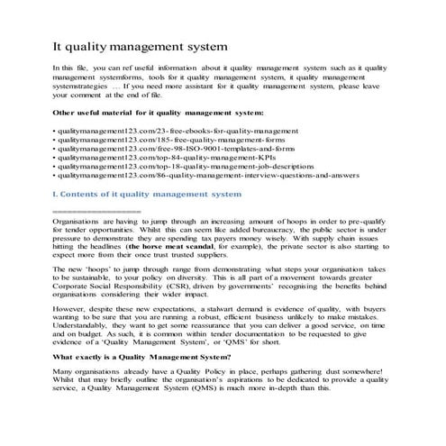 It quality management system