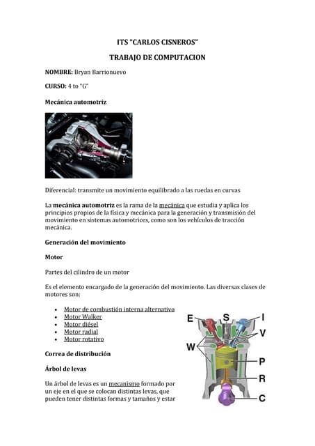 Trabajo básico del Motor Diésel | PDF
