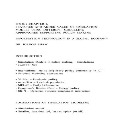 ITS 832 CHAPTER 6FEATURES AND ADDED VALUE OF SIMULATION MODE