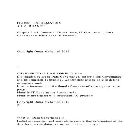 ITS 833 – INFORMATION GOVERNANCEChapter 2 – Information Go.docx