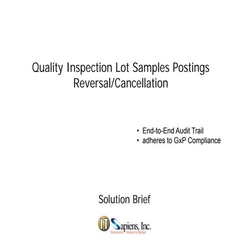 Quality Inspection Lot Sample Postings Reversal-Solution Brief