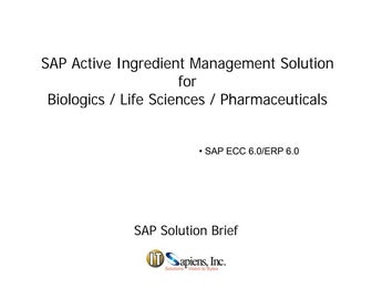 SAP Active Ingredient Management and Dose Calculation for Biologics/Life Scie...