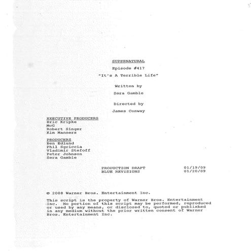 Supernatural 4.17 It's A Terrible Life Script | PDF