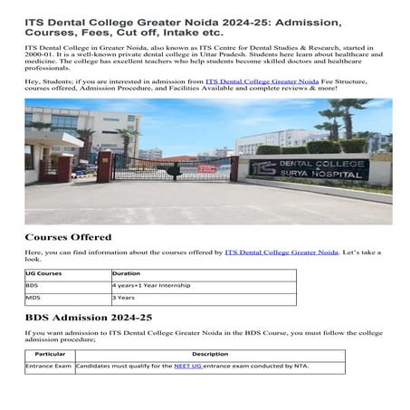 ITS Dental College Greater Noida 2024-25