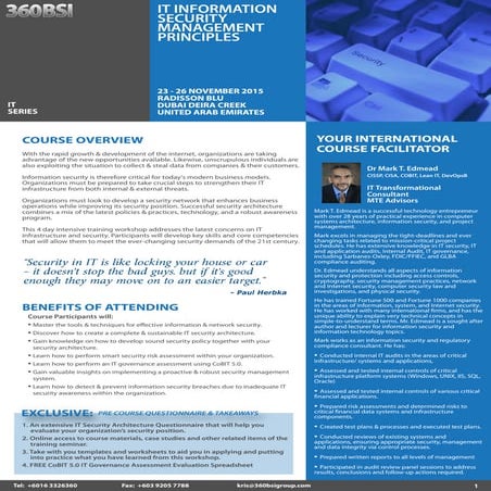 IT Information Security Management Principles, 23 - 26 November 2015 Dubai UAE