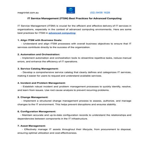 IT Service Management (ITSM) Best Practices for Advanced Computing