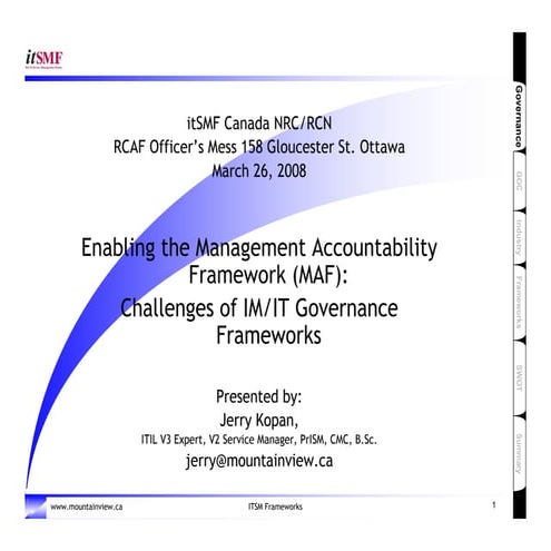 Mountainview ITSM: Enabling MAF with IT Governance Frameworks