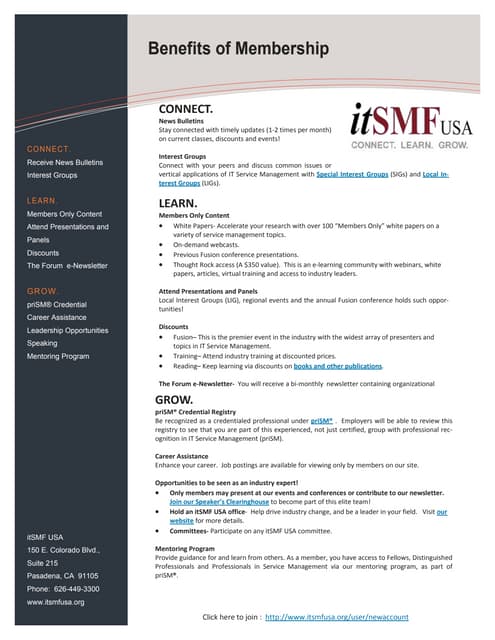 itSMF Benefits Sheet