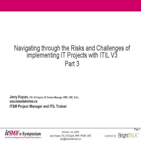 Mountainview ITSM: Navigating through the Risks and Challenges of IT Projects...