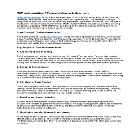 ITSM Implementation: A Purposeful Journey to Superiority