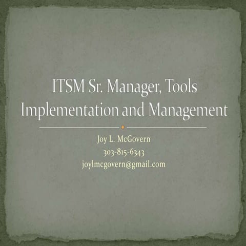 ITSM Sr Manager, Tools Implementation