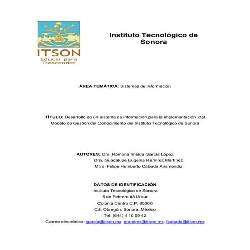 kms en el Instituto Tecnologico de Sonora