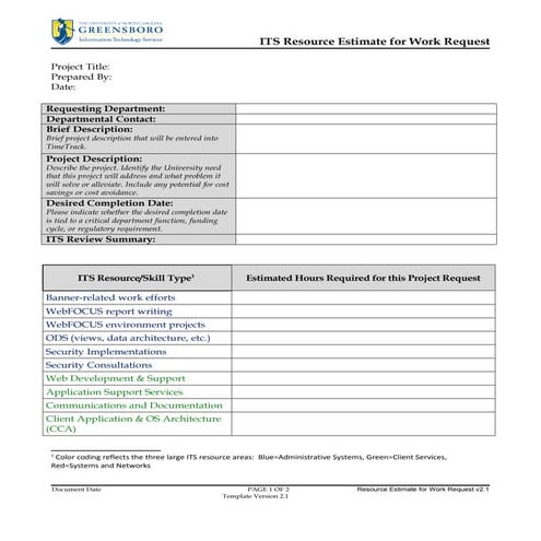 Its resource estimate for work request v2.3