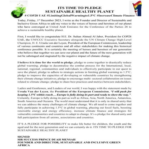 ITS TIME TO PLEDGE FOR A SUSTAINABLE HEALTHY PLANET- SIR SUCCESS PRINCE DUAH MENSAH.pdf