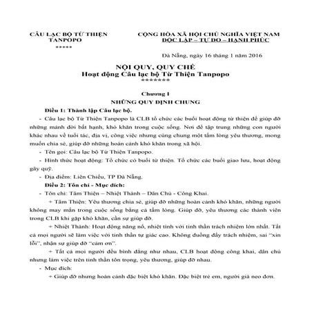 Điều lệ, quy chế CLB Từ Thiện Tanpopo