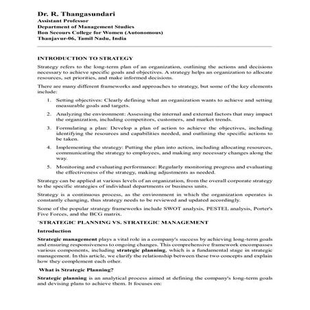Comprehensive Guide to Strategic Planning and Management with KPIs | PDF