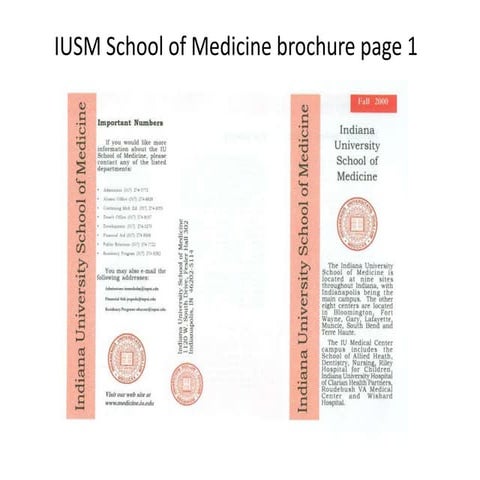 IU School Of Medicine Brochure Page 1