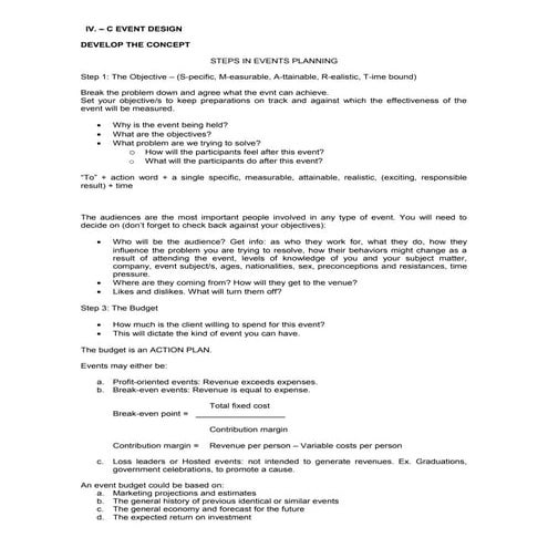 Iv  c. developing an event concept