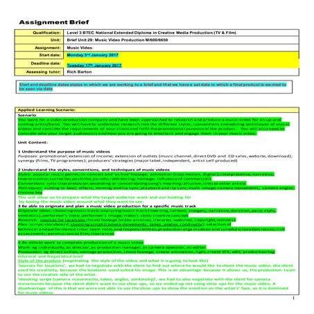 UNIT 29: Annotated Music Brief