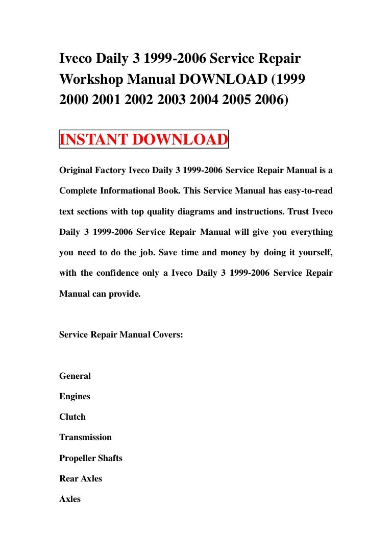 Iveco daily 3 1999 2006 service repair workshop manual download (1999…