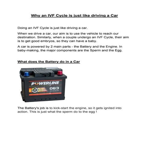 Why an IVF cycle is like driving a car 