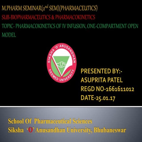 Pharmacokinetics of IV infusion, one-compartment open model