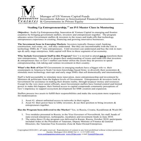 IVI Program, 'Scaling Up Entrepreneurship,' progam description