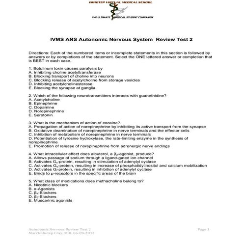IVMS ANS Autonomic Nervous System  Review Test 2