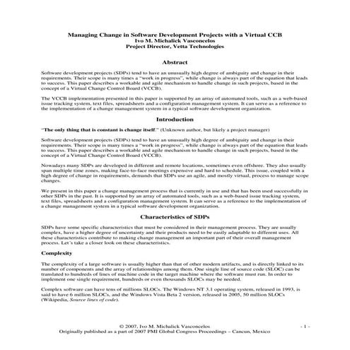 Managing Change in Software Development Projects with a Virtual CCB