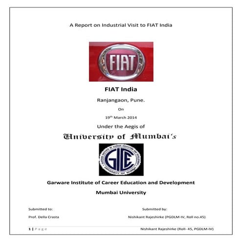 Industrial Visit report: Automobile industry