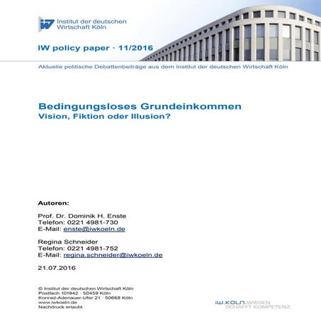 Bedingungsloses Grundeinkommen – Vision, Fiktion oder Illusion?