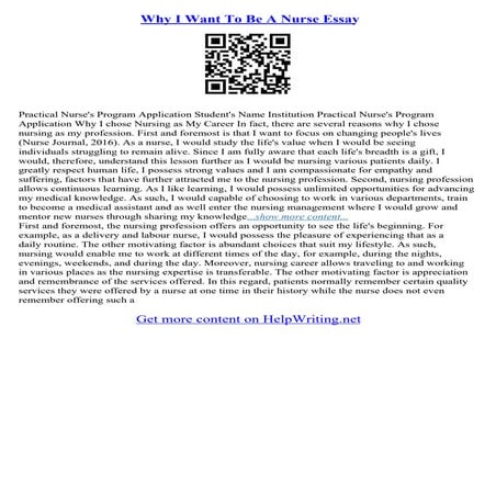 I Want To Be A Nurse Essay