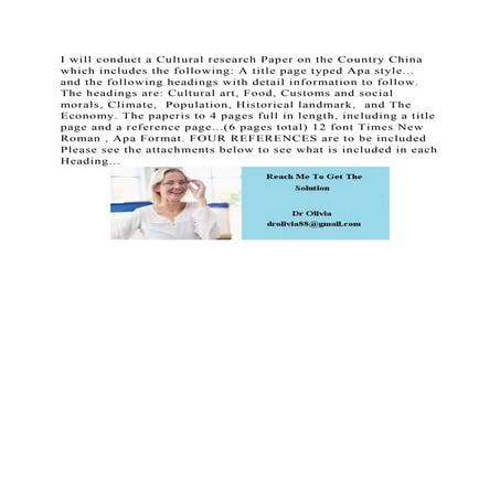 I will conduct a Cultural research Paper on the Country China which .docx
